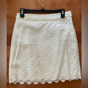LOFT Soft White skirt with lace overlay (lined)